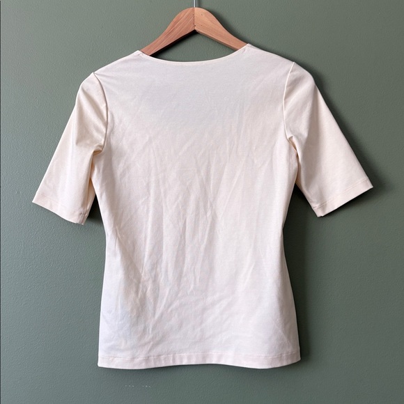 Lafayette 148 New York Cotton Square Neck Tee Beige Butter Yellow Top Sz S - Picture 7 of 7